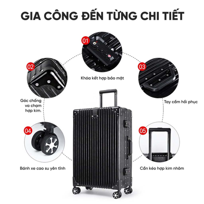 [SBAESTORE] Vali kéo du lịch KIDEN khung nhôm khóa sập cao cấp TSA tiêu chuẩn quốc tế chống trộm